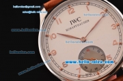 IWC Portuguese Hand-Wound AS 6497 Automatic Steel Case with White Dial Numeral Markers and Brown Leather Strap