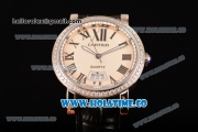 Cartier Rotonde De Miyota Quartz Steel Case with White Dial Diamonds Bezel and Roman Numeral Markers