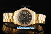 Rolex Day Date II Automatic Movement Full Gold with Diamond Bezel-Black MOP Dial and Diamond Markers