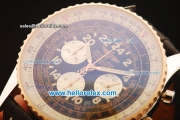 Breitling Navitimer Swiss Valjoux 7750 Automatic Steel Case with Black Dial and Gold Bezel-Black Leather Strap