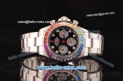 Rolex Daytona Chronograph Miyota OS20 Quartz Steel Case/Strap with Colorful Diamond Bezel and Black Dial