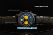 Ferrari Chronograph Miyota Quartz Movement PVD Case with Yellow Arabic Numerals Black Dial and Two Yellow Subdials - Black Leather Strap