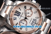 Cartier Calibre de Cartier Chronograph Miyota OS20 Quartz Steel Case with White Dial Two Tone Bracelet and Roman Markers