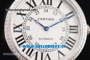 Cartier Rotonde De Tourbillon Asia 6497 Manual Winding Steel Case with White Dial and Diamonds Bezel Black Leather Strap