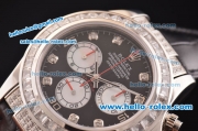 Rolex Daytona Swiss Valjoux 7750-SHG Automatic Diamond Case/Bezel - Black Dial and Black Leather Strap