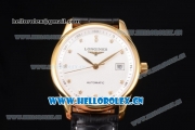 Longines Master Date Swiss ETA 2824 Automatic Yellow Gold Case with White Dial Black Leather Strap and Diamonds Markers