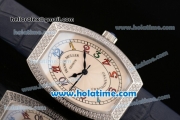 Franck Muller Chronometro Miyota Quartz Steel Case with Diamond Bezel Blue Leather Bracelet and Colorful Numeral Markers