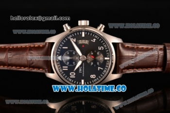 IWC Pilot's Watch Chrono Swiss Valjoux 7750 Automatic Steel Case with Grey Dial and Brown Leather Strap - White Arabic Numeral Markers (BP)