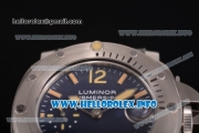 Panerai Luminor Submersible 1000m "La Bomba" Swiss Valjoux 7750 Automatic Steel Case with Blue Dial and Green Leather Strap - Yellow Markers - 1:1 Original (H)