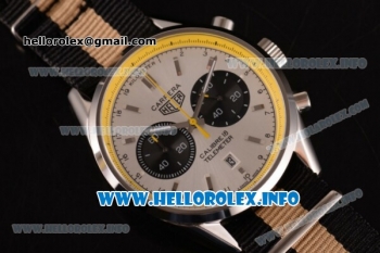 Tag Heuer Carrera Calibre 18 Chronograph Miyota Quartz Steel Case with White Dial Stick Markers and Yellow/Black Nylon Strap - Yellow Inner Bezel