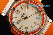 Hublot Big Bang Swiss Quartz Movement Steel Case with Orange Diamond Bezel and Orange Rubber Strap