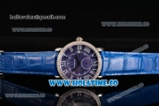 Cartier Rotonde De Asia Manual Winding Steel Case with Blue Dial Diamonds Bezel and White Roman Numeral Markers