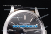 Patek Philippe Complications Miyota 9015 Automatic Steel Case with Black Dial Stick Markers and Black Leather Strap
