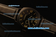 Panerai Luminor Marina Asia 6497 Manual Winding PVD Case with Black Dial and Black Leather Strap