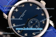 Vacheron Constantin Malte Miyota Quartz Steel Case with Blue Leather Bracelet Diamond Markers and Blue Dial