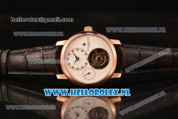 Vacheron Constantin Traditionnelle Tourbillon Manual Winding Rose Gold Case with White Dial and Black Leather Strap