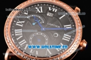 Cartier Rotonde Second Time Zone Day/Night Asia Manual Winding Rose Gold Case with Black Dial Diamonds Bezel and White Roman Numeral Markers