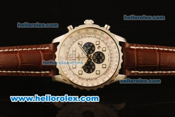 Breitling Chronospace Chronograph Quartz Steel Case and White Dial-Brwon Leather Strap