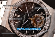 Audemars Piguet Royal Oak 41MM Swiss Tourbillon Manual Winding Full Steel with Diamonds Bezel and Black Dial (FT)