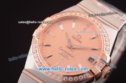 Omega Constellation Co-Axial Swiss ETA 2824 Automatic Steel Case with Rose Gold/Diamond Bezel and Rose Gold Dial-Rose Gold Stick Markers