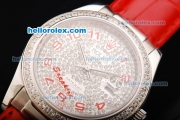 Rolex Datejust Oyster Perpetual Automatic Movement Diamond Dial with Diamond Bezel and Red Leather Strap