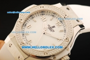 Hublot Big Bang Swiss Quartz Movement Steel Case with Diamond Bezel and White Rubber Strap