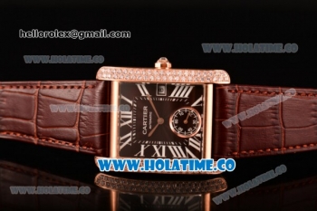 Cariter Tank MC Swiss ETA 2824 Automatic Rose Gold Case with Brown Dial Diamonds Bezel and White Roman Numeral Markers