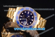 Rolex Submariner Swiss ETA 2836 Automatic Yellow Gold Case/Bracelet with Blue Dial and Dot Markers (BP)