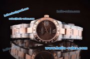 Rolex Datejust Swiss ETA 2836 Automatic Two Tone Case/Strap with Diamond Bezel and Brown Dial