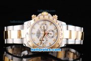 Rolex Daytona Oyster Perpetual Swiss Valjoux 7750 Automatic Movement Two Tone with White Dial and Diamond Markers