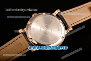 Cartier Rotonde De Miyota Quartz Rose Gold Case with Diamonds Markers Black Dial and Black Leather Strap