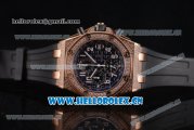 Audemars Piguet Royal Oak Offshore Seiko VK67 Quartz Rose Gold/Diamonds Case with Black Dial and Diamonds Bezel Black Rubber Strap