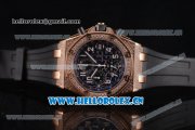 Audemars Piguet Royal Oak Offshore Seiko VK67 Quartz Rose Gold/Diamonds Case with Black Dial and Diamonds Bezel Black Rubber Strap