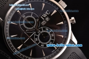 IWC Portuguese Chrono Japanese Miyota OS10 Quartz Stainless Steel Case Stick Markers with Black Rubber Strap and Black Dial
