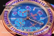 Hublot Big Bang Tutti Frutti 38MM Chrono Miyota OS20 Quartz Rose Gold Case with Blue Dial Stick/Numeral Markers and Purple Diamonds Bezel