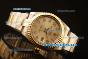 Rolex Datejust II Swiss ETA 2836 Automatic Full Steel with Yellow Gold Bezel and Silver Dial-Grey Numeral Markers/Two Tone Strap