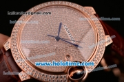 Cartier Ballon Bleu de Cartier Swiss ETA 2892 Automatic Rose Gold Case with Brown Leather Strap and Diamond Dial