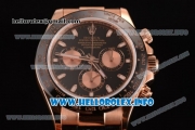Rolex Daytona Chronograph Swiss Valjoux 7750 Automatic Rose Gold Case with Black Dial Stick Markers and Black Leather Strap (JF)