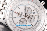 Breitling Navitimer Chronograph Quartz Movement Silver Case with White Dial and SS Strap-Stick Markers