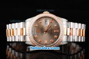 Rolex Day-Date Oyster Perpetual Swiss ETA 2836 Automatic Movement Grey Dial with Diamond Marker and Bezel-Two Tone Strap