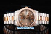 Rolex Day-Date Oyster Perpetual Swiss ETA 2836 Automatic Movement Grey Dial with Diamond Marker and Bezel-Two Tone Strap Rolex Day-Date Oyster Perpetual Swiss ETA 2836 Automatic Movement Grey Dial with Diamond Marker and Bezel-Two Tone Strap