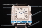 Cartier Tank Anglaise Miyota 9015 Automatic Steel Case/Bracelet with Silver Dial and Roman Numeral Markers - Diamonds Bezel