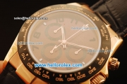 Rolex Daytona Chronograph Swiss Valjoux 7750 Automatic Rose Gold Case and Black Dial with PVD Bezel-Black Leather Strap