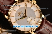 Omega De Ville Co-Axial Swiss ETA 2824 Automatic Yellow Gold Case with Silver Dial and Brown Leather Strap