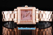 Chopard Happy Sport Swiss ETA Quartz Movement Pink Dial with Diamond Bezel and Rose Gold Square Case-SSStrap