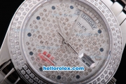 Rolex Day-Date Oyster Perpetual Automatic Full Diamond Bezel and Dial,Blue Round Bead Marking and Big Calendar