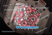 Richard Mille RM 011 Felipe Massa Flyback Chronograph Swiss Valjoux 7750 Automatic Carbon Fiber Case with Skeleton Dial and Red Markers - 1:1 Original