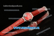 Cartier Ballon Bleu De Citizen Automatic Steel Case with Red Dial Roman Numberal Markers and Red Genuine Leather Strap