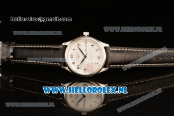 Longines Master 2824 Auto Steel Case with White Dial and Black Leather Strap