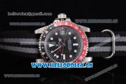 Rolex GMT-Master Asia 2813 Automatic Steel Case with Black Dial Black/Grey Nylon Strap and Red/Black Bezel